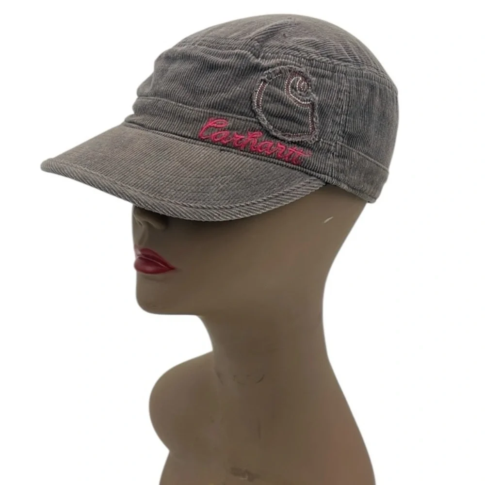 Carhartt Corduroy Cap in Gray with Pink Embroidery adjustable